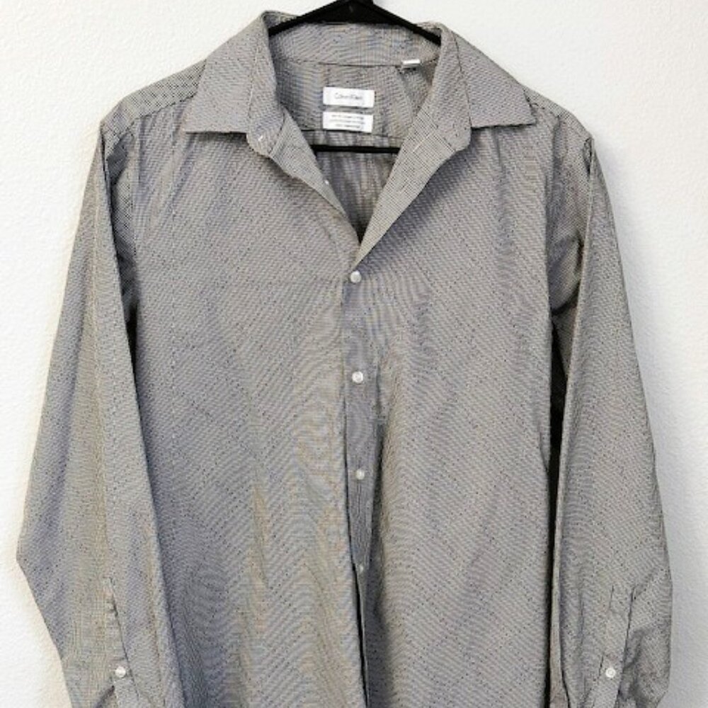 Calvin Klein Men's Micro Gingham Plaid Slim Fit Dress Shirt - Size 15.5" 32/33